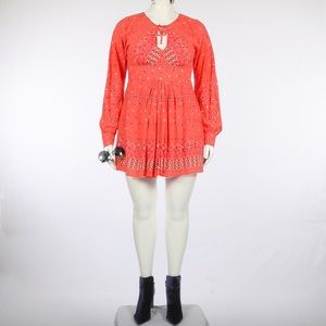 Coryn Coral Orange Print Long Sleeve Dress SZ 12